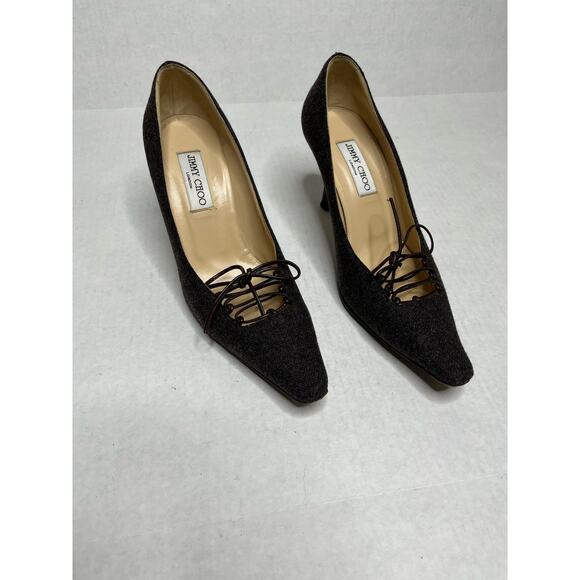 Jimmy Choo London Designer Lace Up Bow Detail square Pointed Toe Kitten Heels - Picture 4 of 10